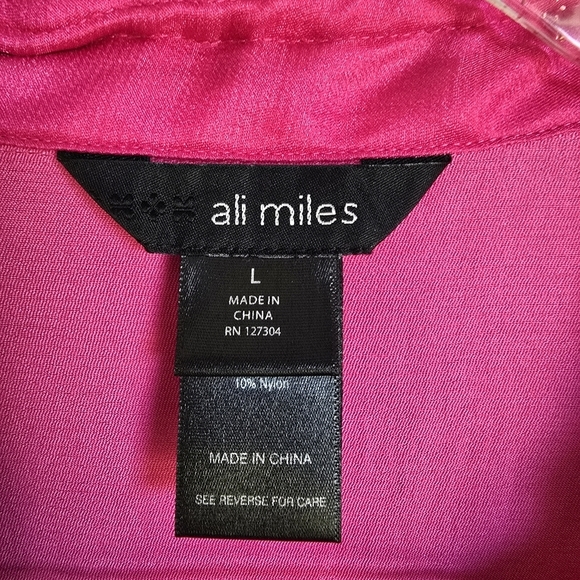 Ali Miles, Pink Woven Shimmer Stand Collar Button Front Pocket Tunic SZ Large - Picture 11 of 13